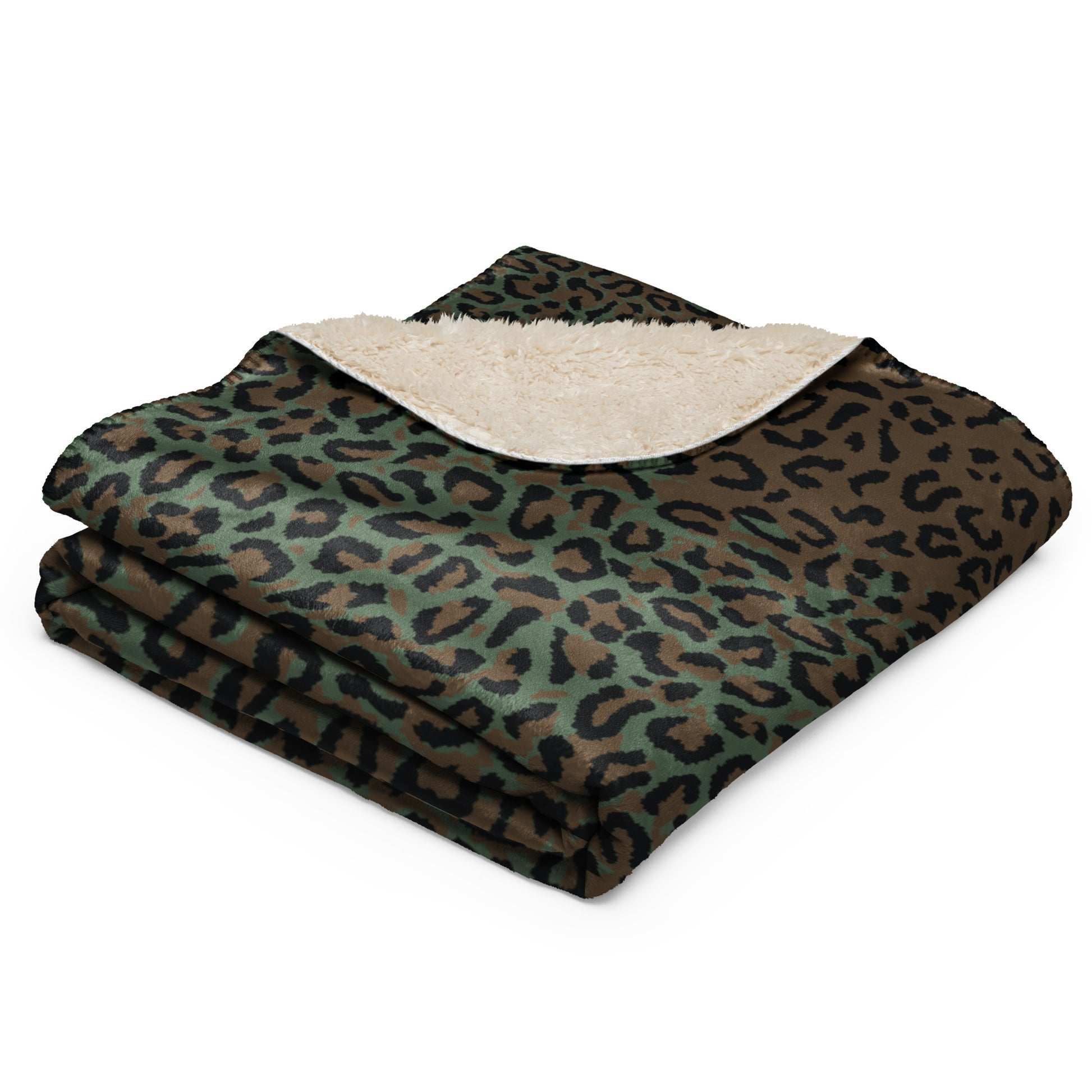 Leopard Spot Camo Sherpa Blanket – 60” × 80”