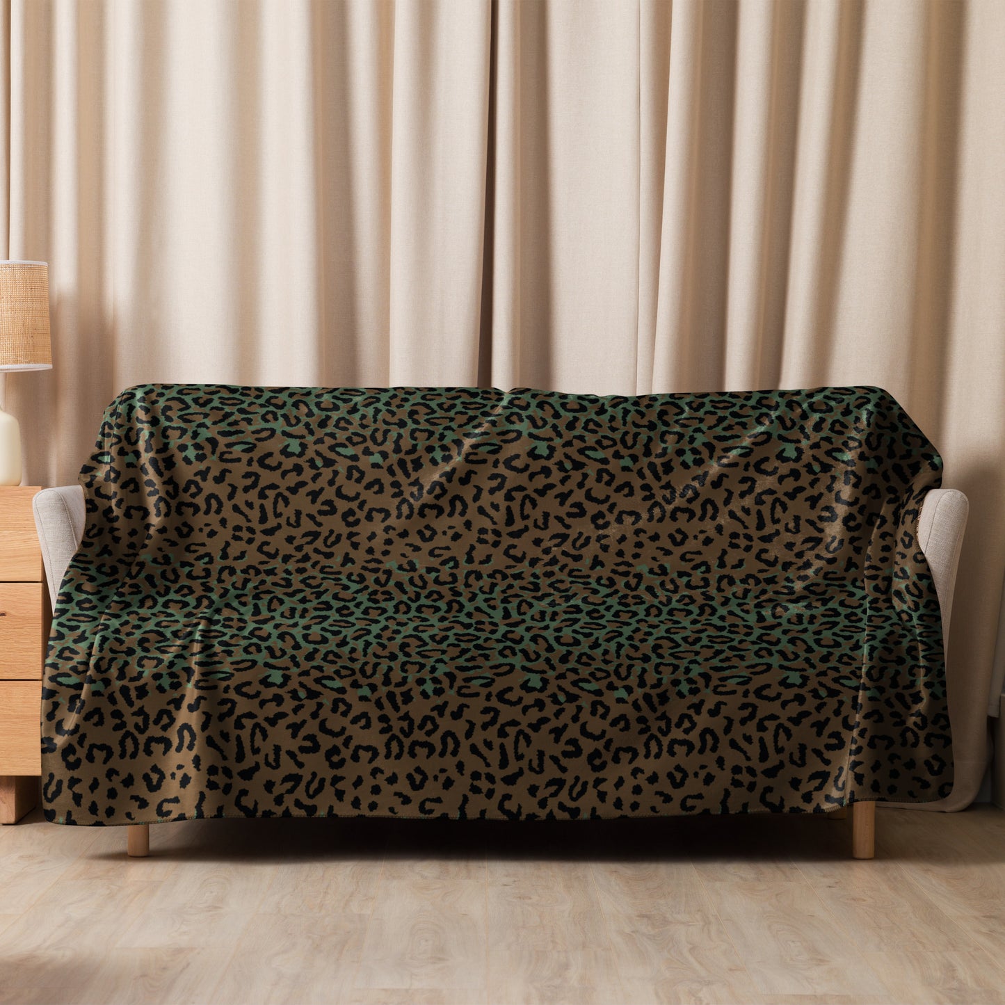 Leopard Spot Camo Sherpa Blanket – 60” × 80”