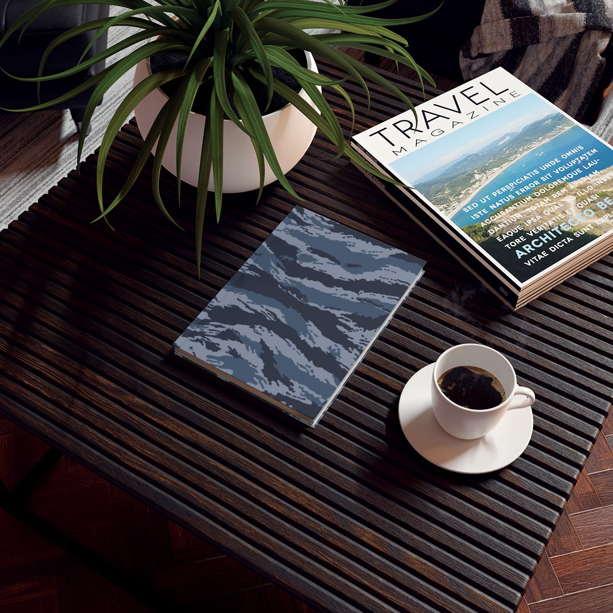 Kamysh Blue Camo Hardback Notebook - close-up