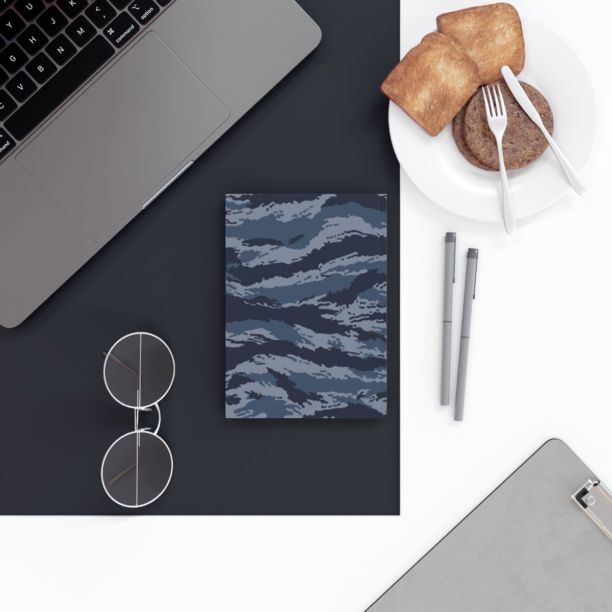 Kamysh Blue Camo Hardback Notebook - close-up