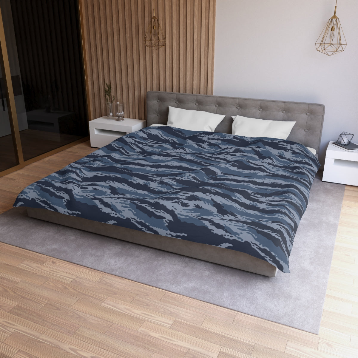 Kamysh Blue Camo King Bed Duvet Cover - close-up
