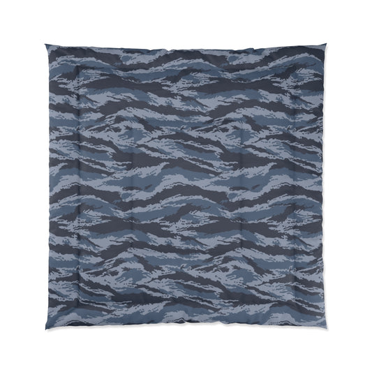 Kamysh Blue Camo Queen Bed Comforter - front