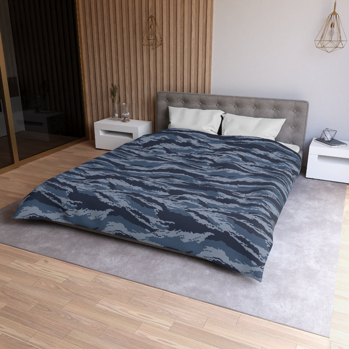 Kamysh Blue Camo Queen Bed Duvet Cover - close-up