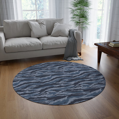 Kamysh Blue Camo Round Rug - close-up