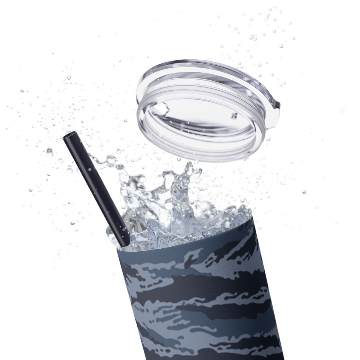 Kamysh Blue Camo Skinny 20oz Tumbler with Straw - close-up