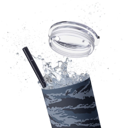 Kamysh Blue Camo Skinny 20oz Tumbler with Straw - close-up