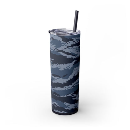 Kamysh Blue Camo Skinny 20oz Tumbler with Straw - close-up