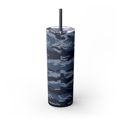 Kamysh Blue Camo Skinny 20oz Tumbler with Straw - close-up