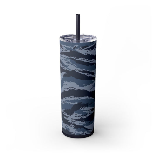 Kamysh Blue Camo Skinny 20oz Tumbler with Straw - front