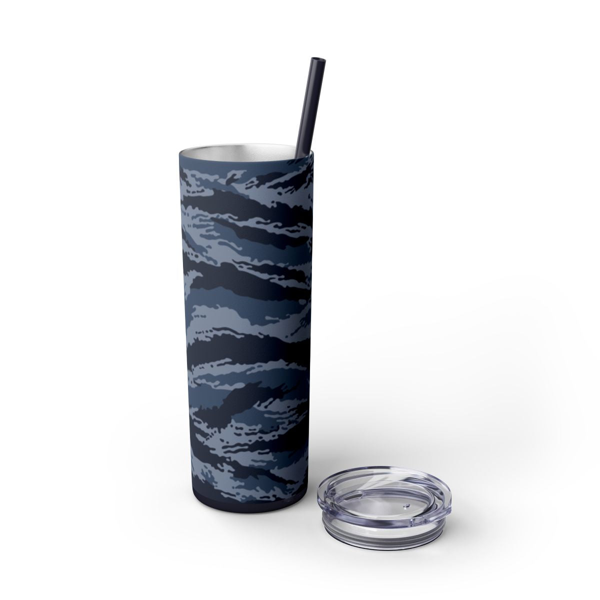 Kamysh Blue Camo Skinny 20oz Tumbler with Straw - close-up
