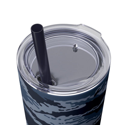 Kamysh Blue Camo Skinny 20oz Tumbler with Straw - close-up