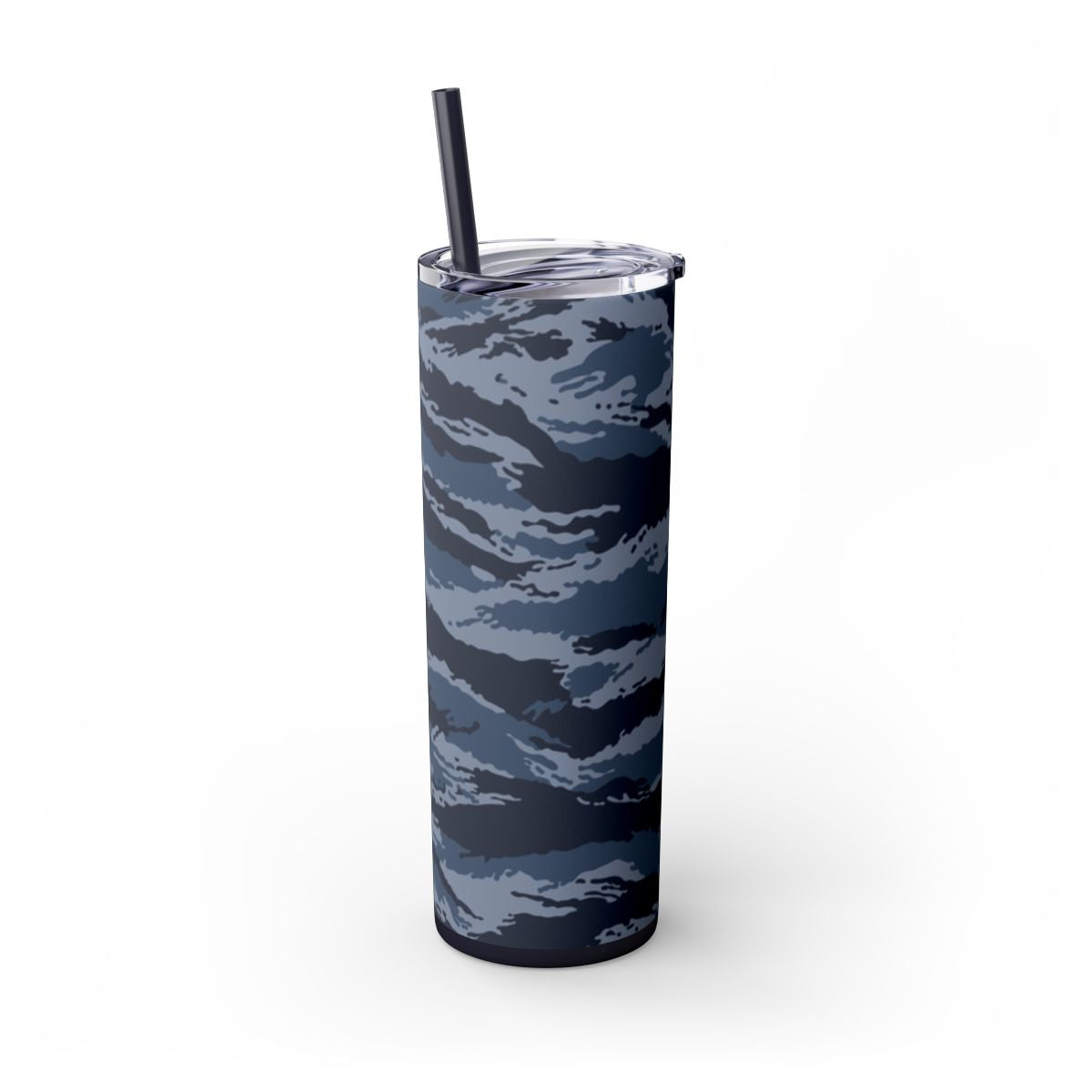 Kamysh Blue Camo Skinny 20oz Tumbler with Straw - close-up