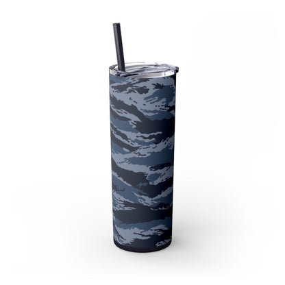 Kamysh Blue Camo Skinny 20oz Tumbler with Straw - close-up