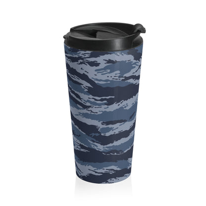 Kamysh Blue Camo Stainless Steel Travel Mug - close-up