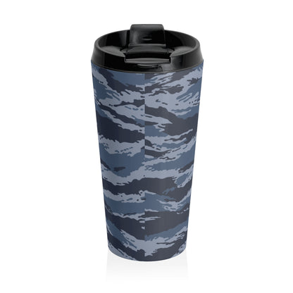 Kamysh Blue Camo Stainless Steel Travel Mug - close-up