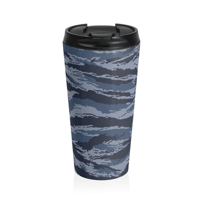 Kamysh Blue Camo Stainless Steel Travel Mug - front