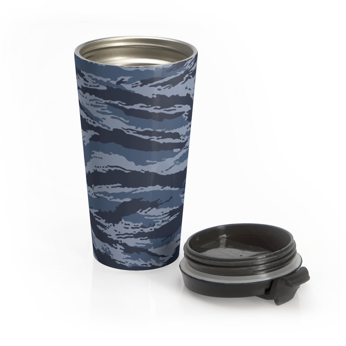 Kamysh Blue Camo Stainless Steel Travel Mug - close-up