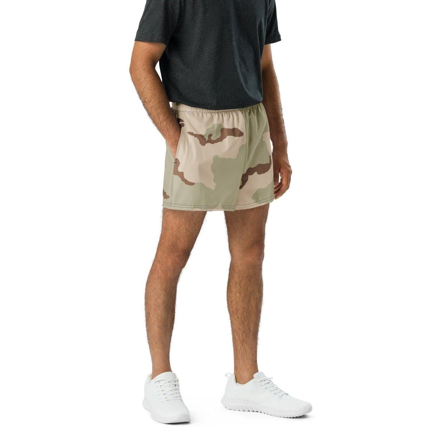 Three-Color Desert Camo 2.5″ inseam Tech Shorts _ Concealing Coloration.