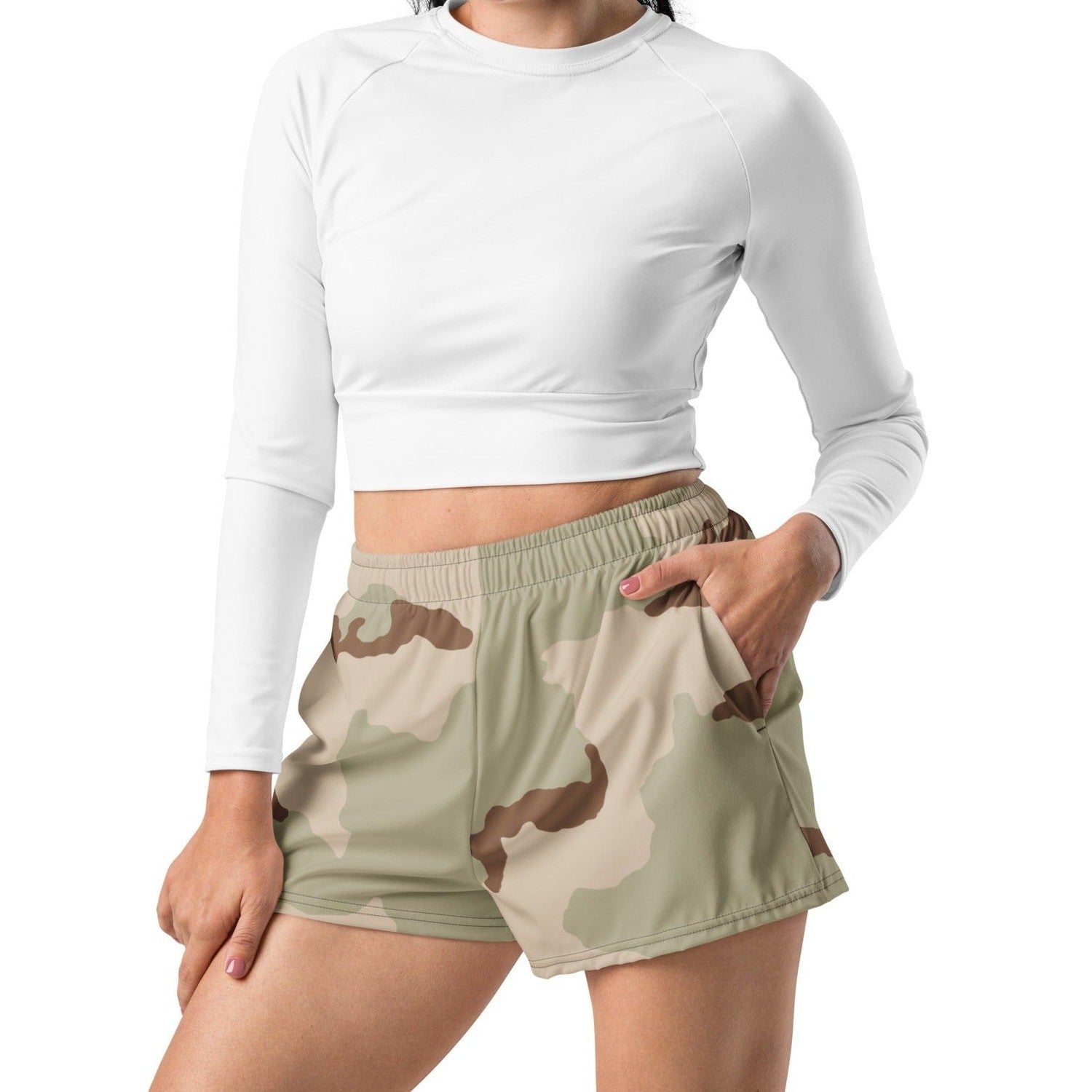 Three-Color Desert Camo 2.5″ inseam Tech Shorts _ Concealing Coloration.
