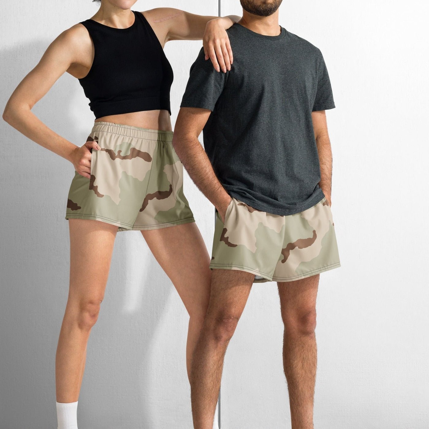 Three-Color Desert Camo 2.5″ inseam Tech Shorts _ Concealing Coloration.