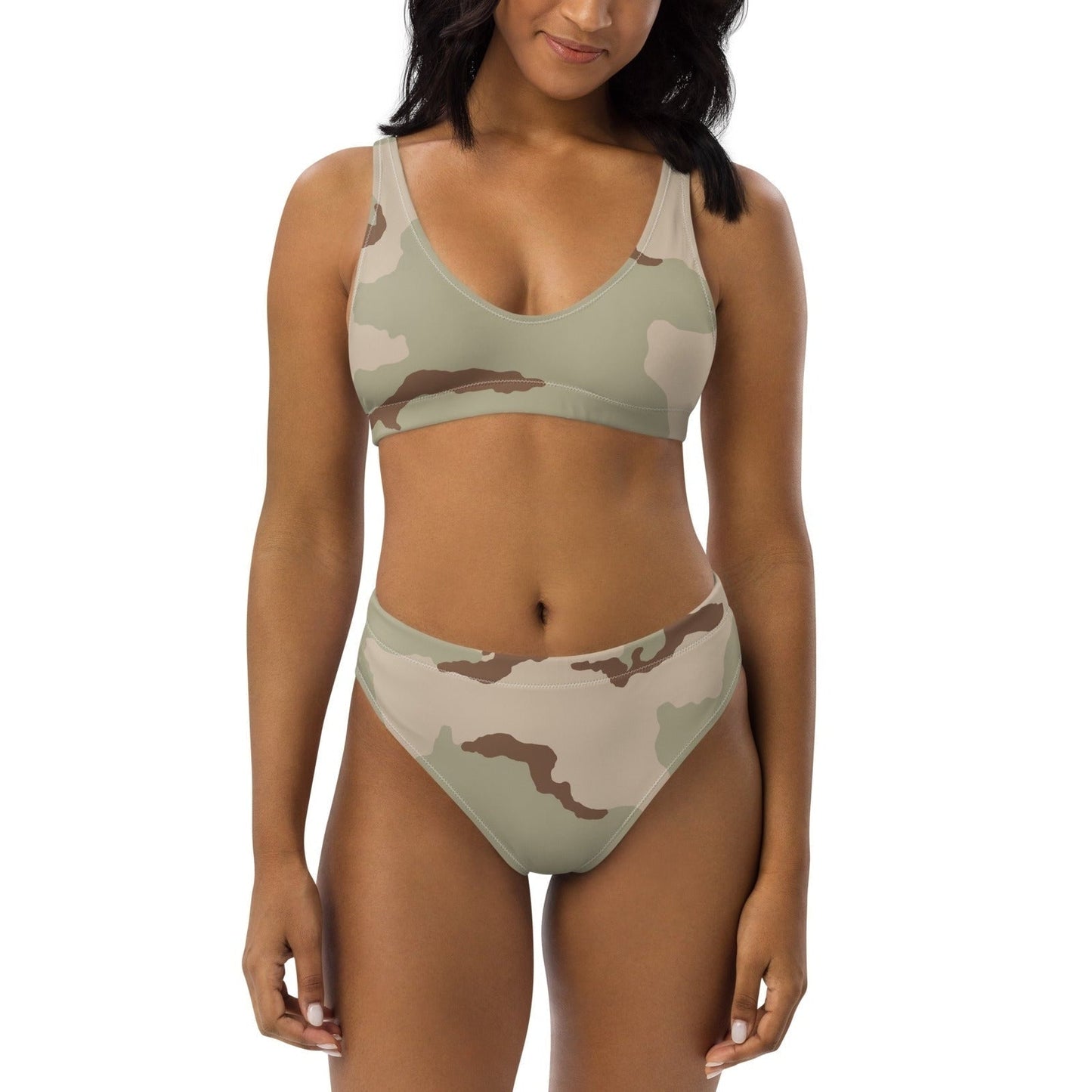 Three-Color Desert Camo High-Waisted Bikini Set