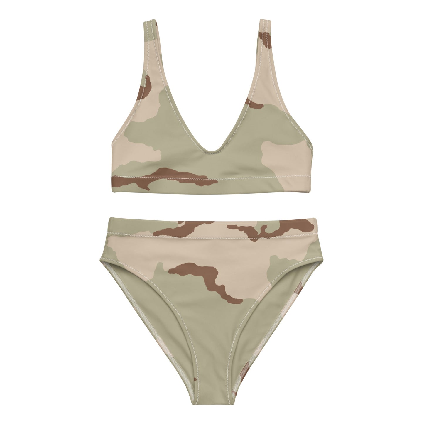 Three-Color Desert Camo High-Waisted Bikini Set