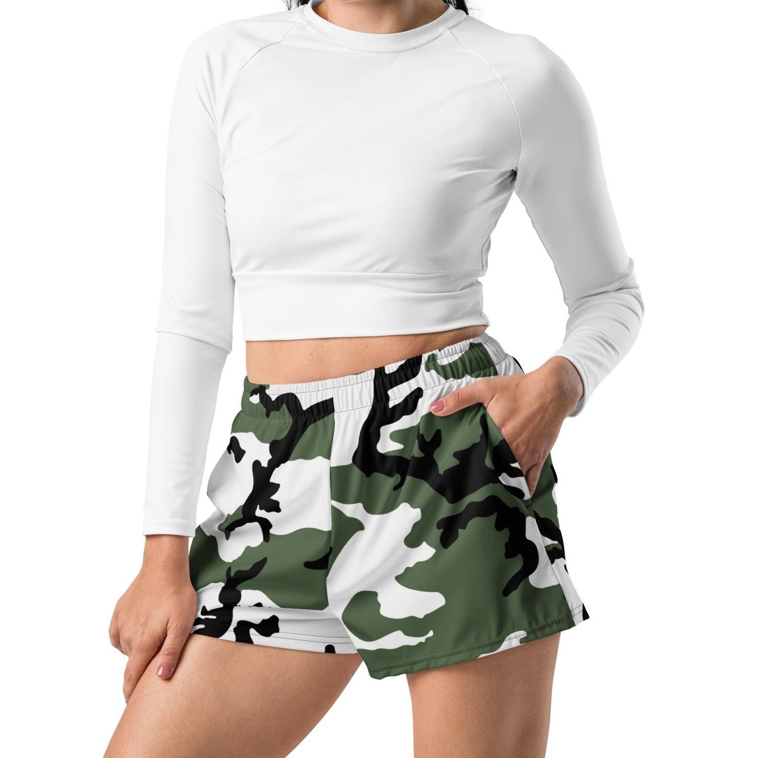 Three-Color Snow Camo 2.5″ inseam Tech Shorts _ Concealing Coloration.