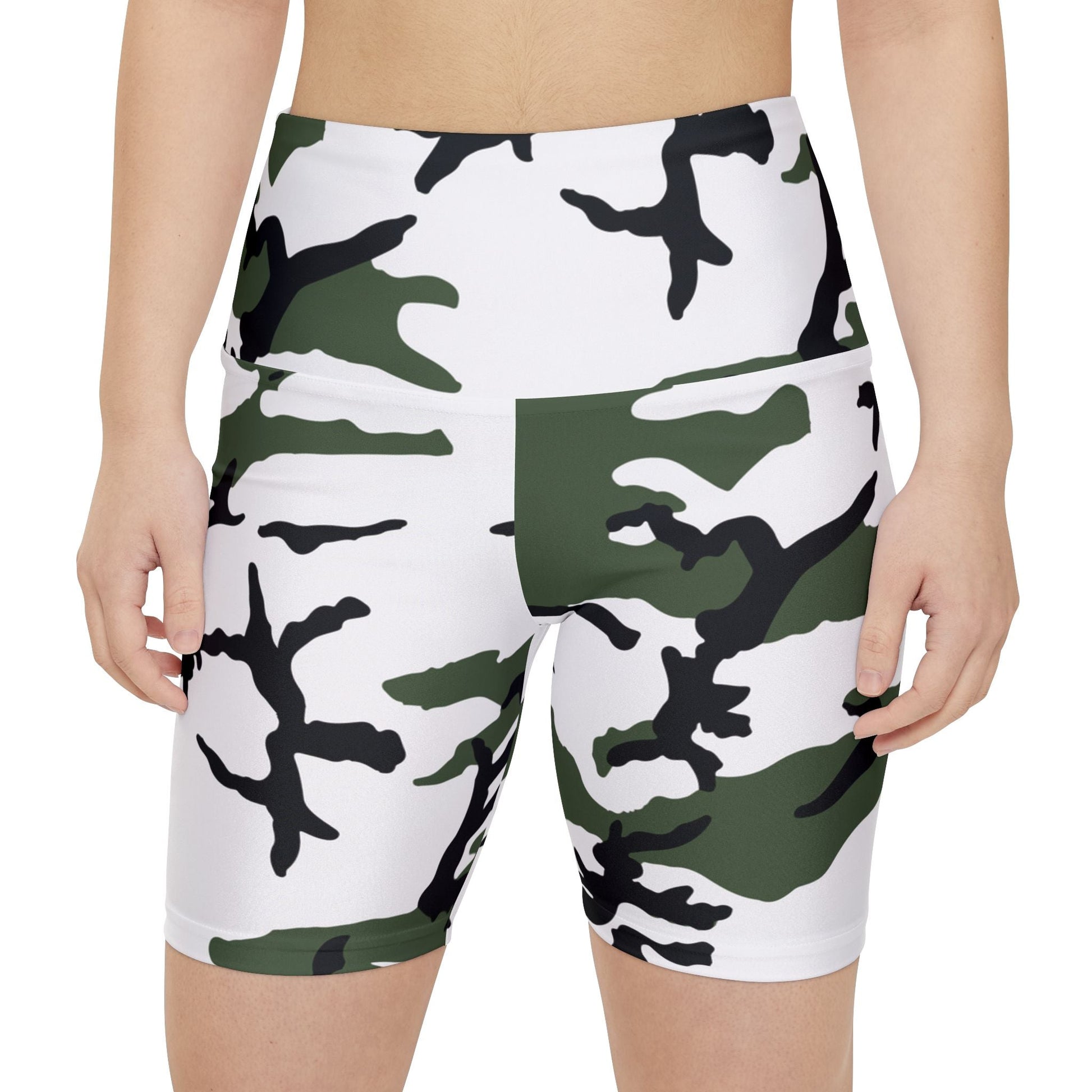Three-Color Snow Camo High-Rise Bike Shorts _ Concealing Coloration