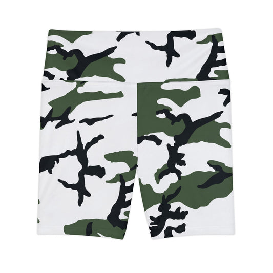 Three-Color Snow Camo High-Rise Bike Shorts _ Concealing Coloration