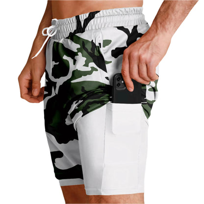 Three-Color Snow Camo Lined Shorts 7"