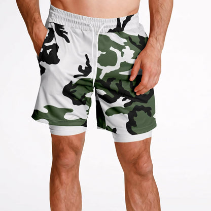 Three-Color Snow Camo Lined Shorts 7"