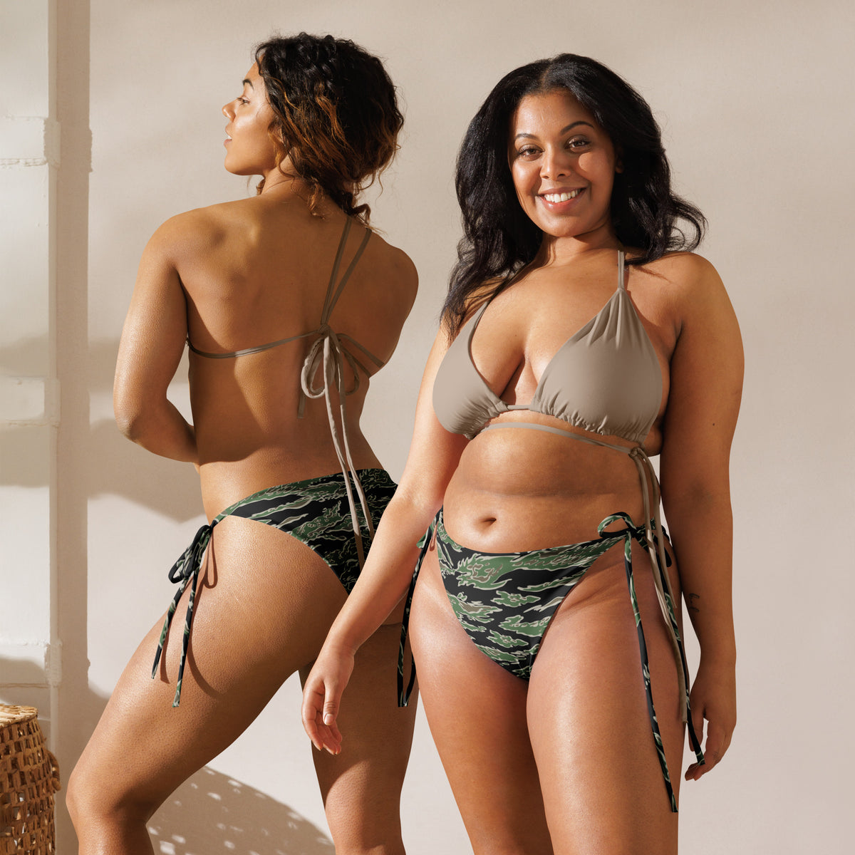 Tiger Stripe LLS Camo String Bikini Bottom, front view.