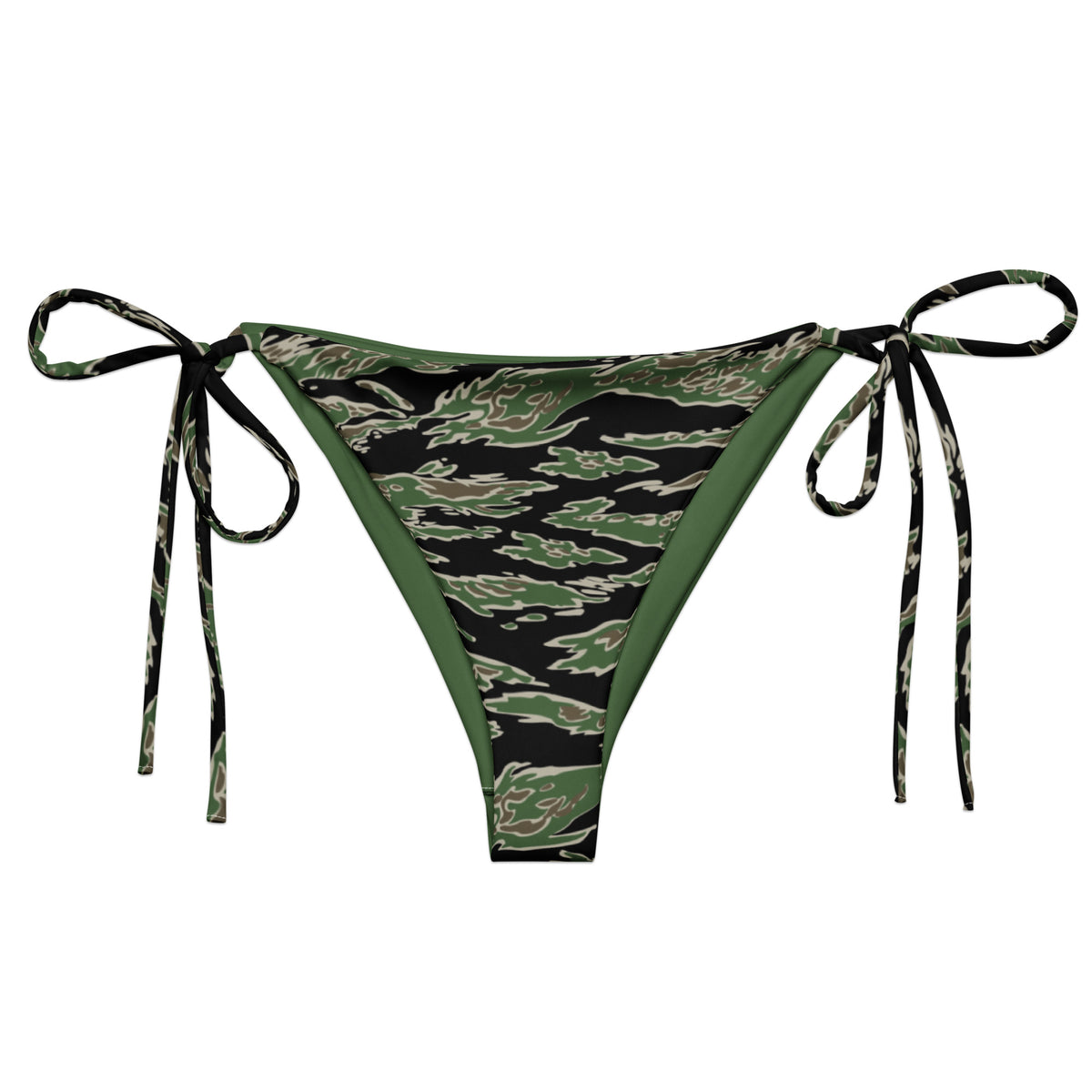Tiger Stripe LLS Camo String Bikini Bottom, front view.