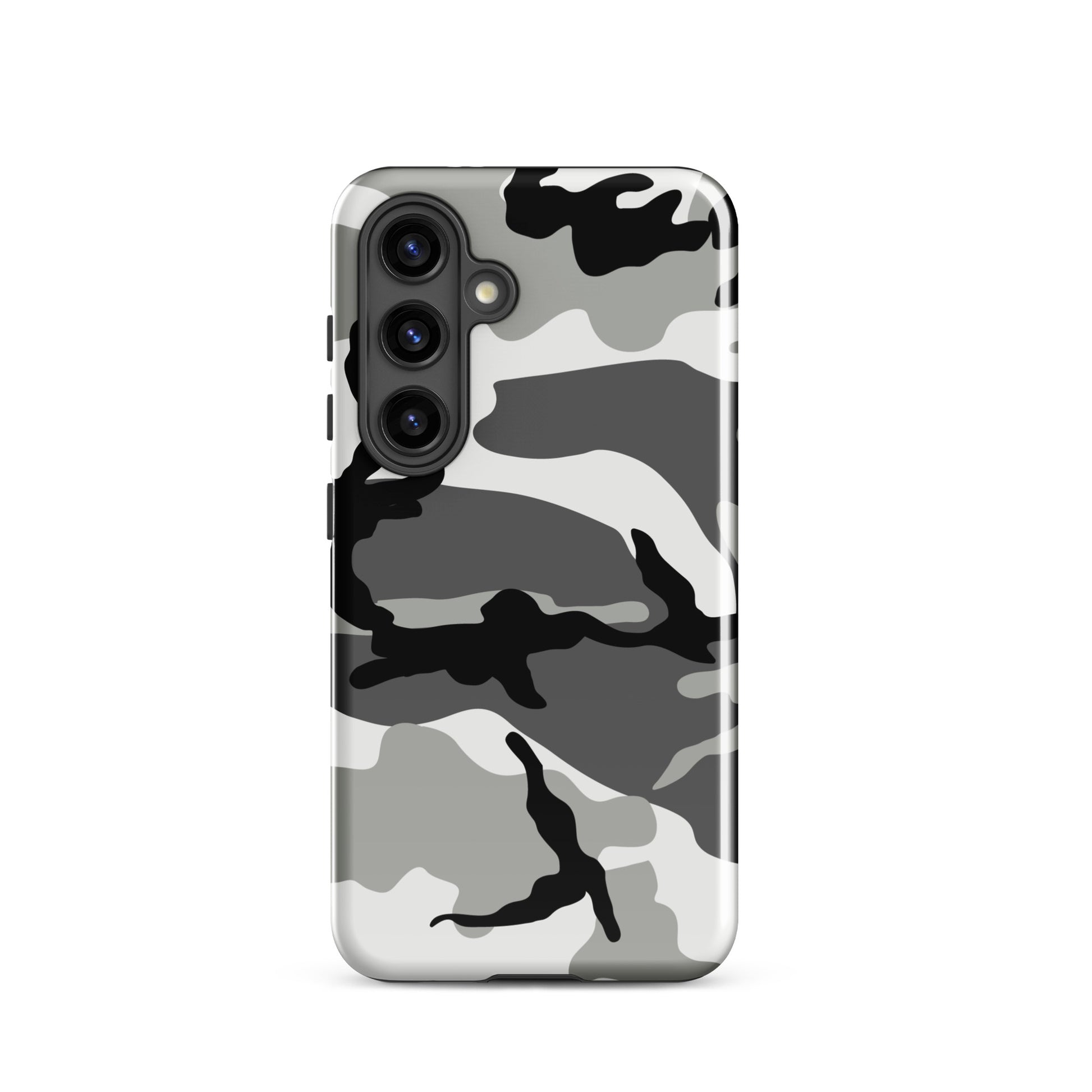 M81 Urban camo Samsung Galaxy S24 field case — grayscale woodland print, polycarbonate TPU, matte finish
