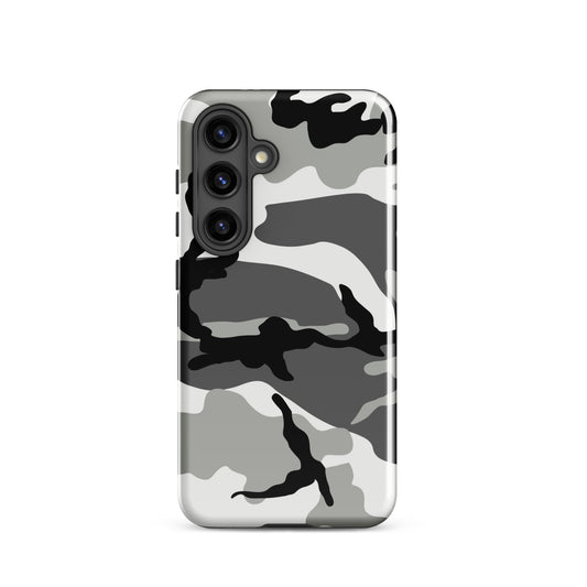 M81 Urban camo Samsung Galaxy S24 field case — grayscale woodland print, polycarbonate TPU, matte finish