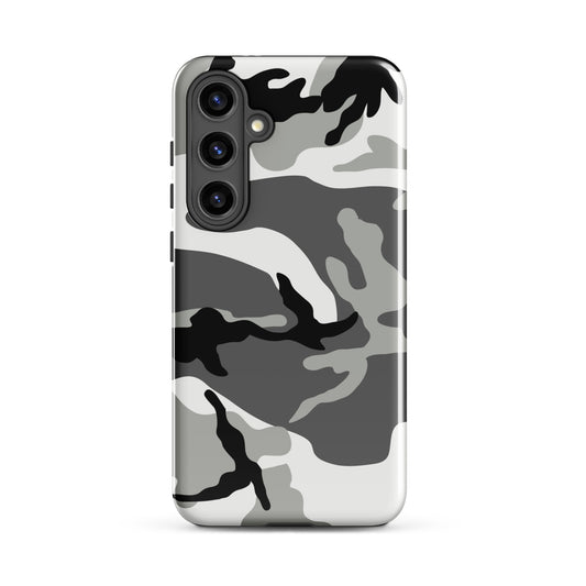 M81 Urban camo Samsung Galaxy S24 Plus field case — grayscale woodland print, polycarbonate TPU, matte finish