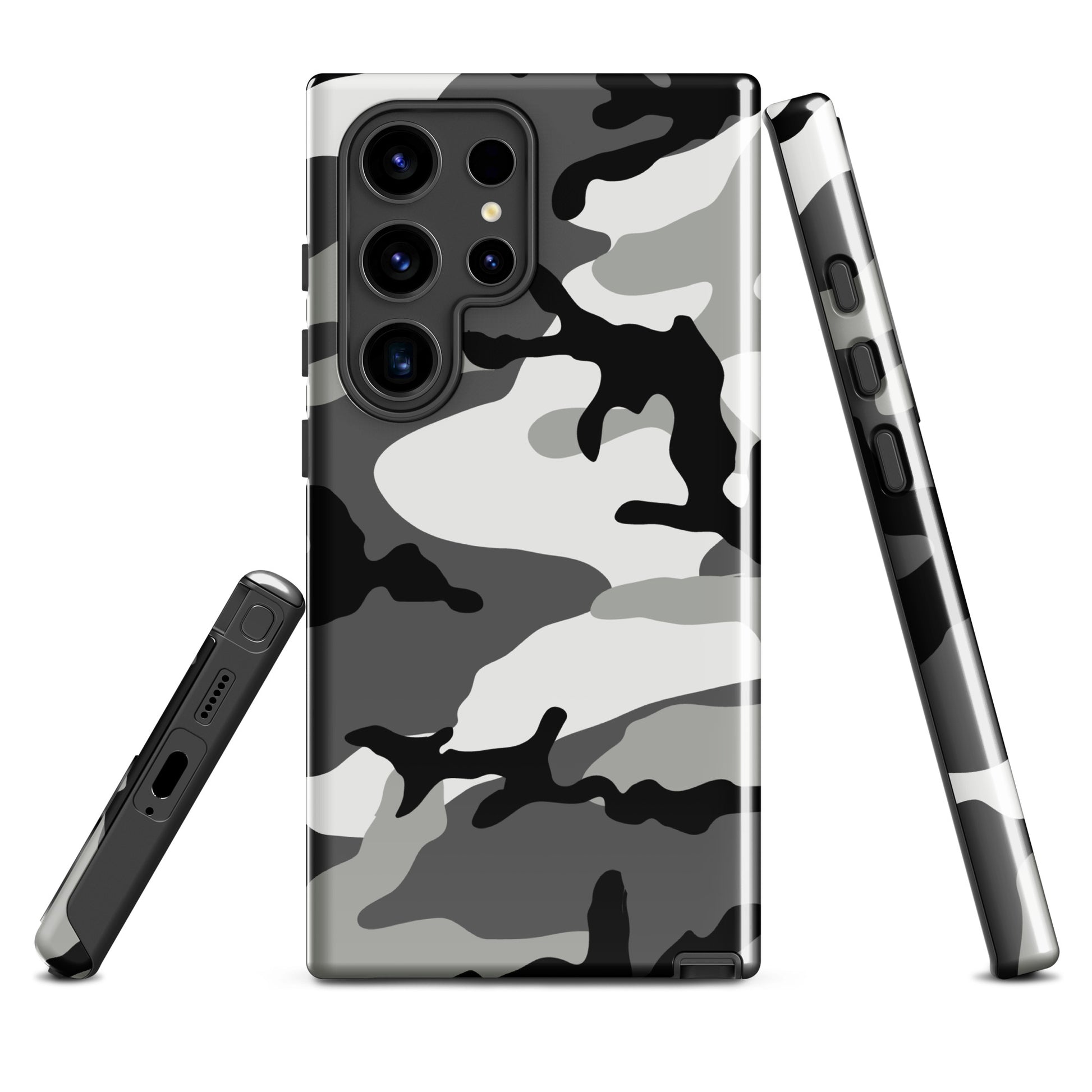 M81 Urban camo Samsung Galaxy S24 Ultra field case — grayscale woodland print, polycarbonate TPU, matte finish