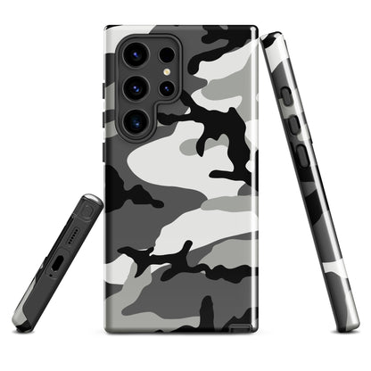 M81 Urban camo Samsung Galaxy S24 Ultra field case — grayscale woodland print, polycarbonate TPU, matte finish