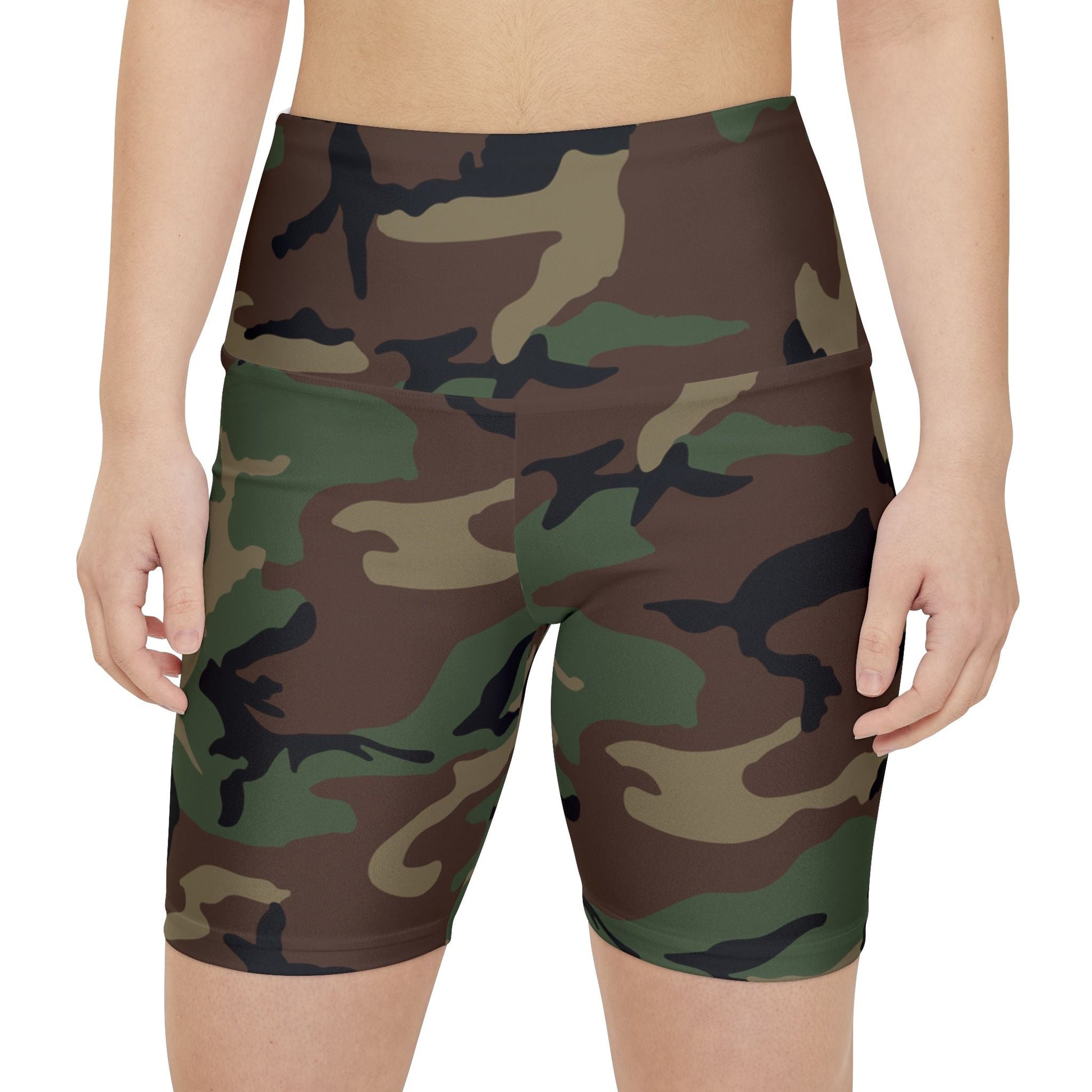 US M81 Woodland Camo High-Rise Bike Shorts _ Concealing Coloration