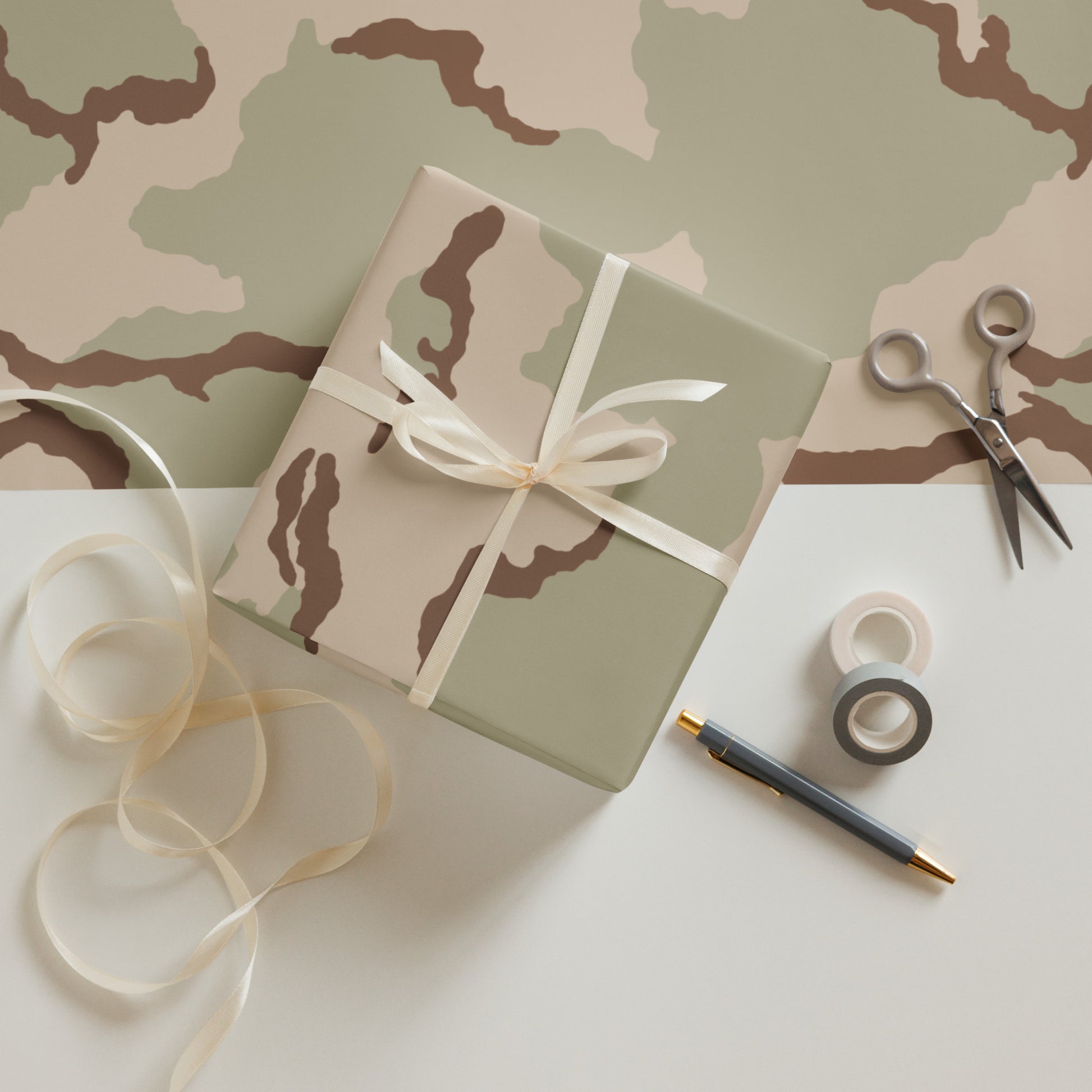 Three-Color Desert Camo Wrapping Paper Sheets